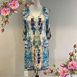 Colorful Tie-Dye‎ Cold Shoulder Dress